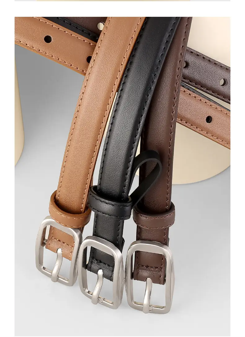 Black Genuine Leather Women's Belt with Square Buckle — feature 15