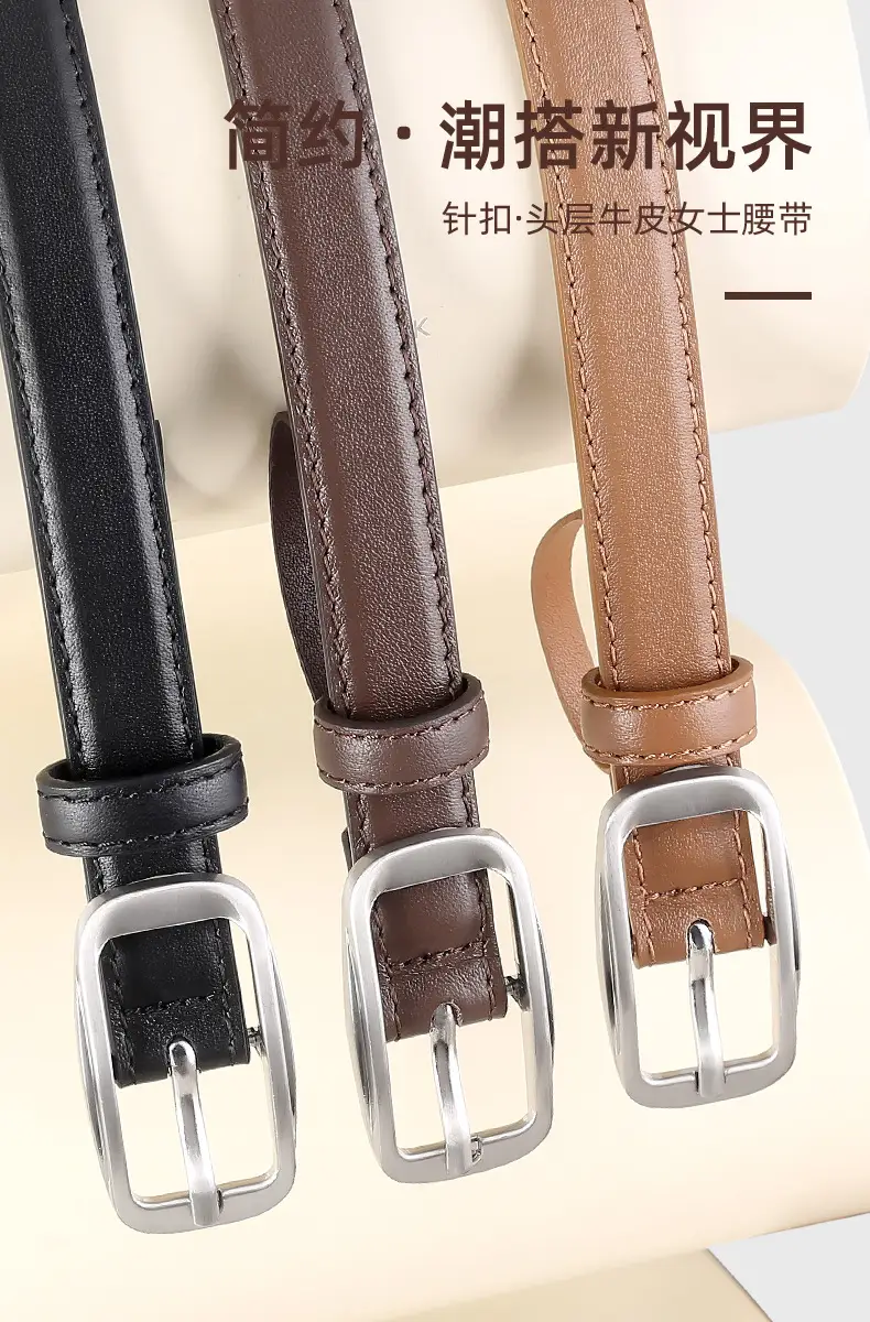 Black Genuine Leather Women's Belt with Square Buckle — feature 4