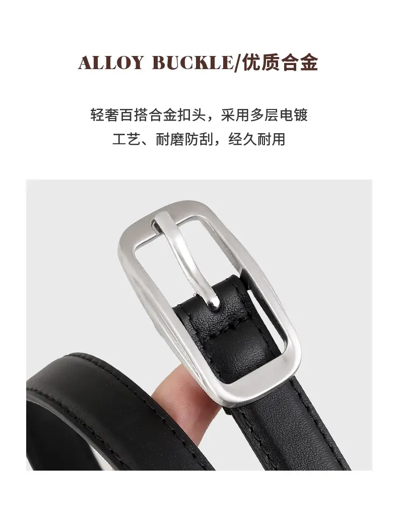 Black Genuine Leather Women's Belt with Square Buckle — feature 6