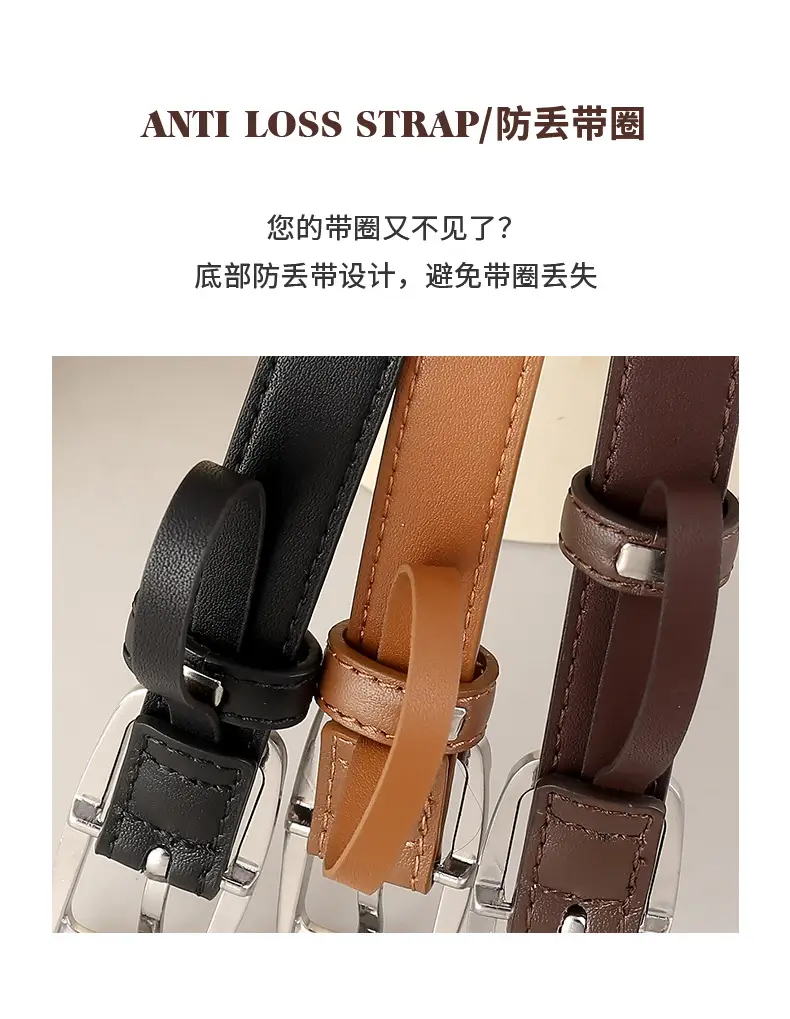 Black Genuine Leather Women's Belt with Square Buckle — feature 7
