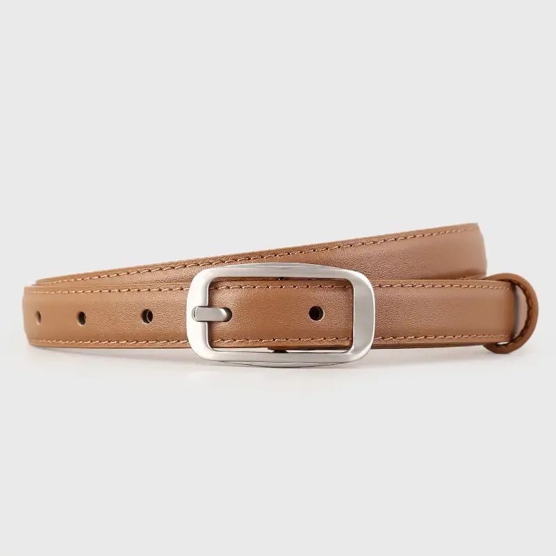Black Genuine Leather Women's Belt with Square Buckle - Image 2