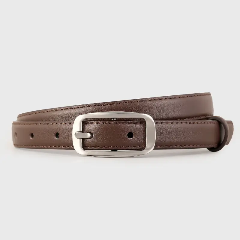 Black Genuine Leather Women's Belt with Square Buckle - Image 3