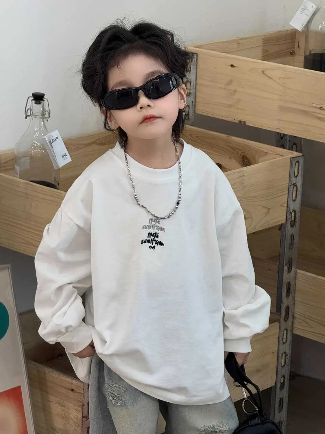 Children's 2025 Loose Long Sleeve T-Shirt White - Image 2