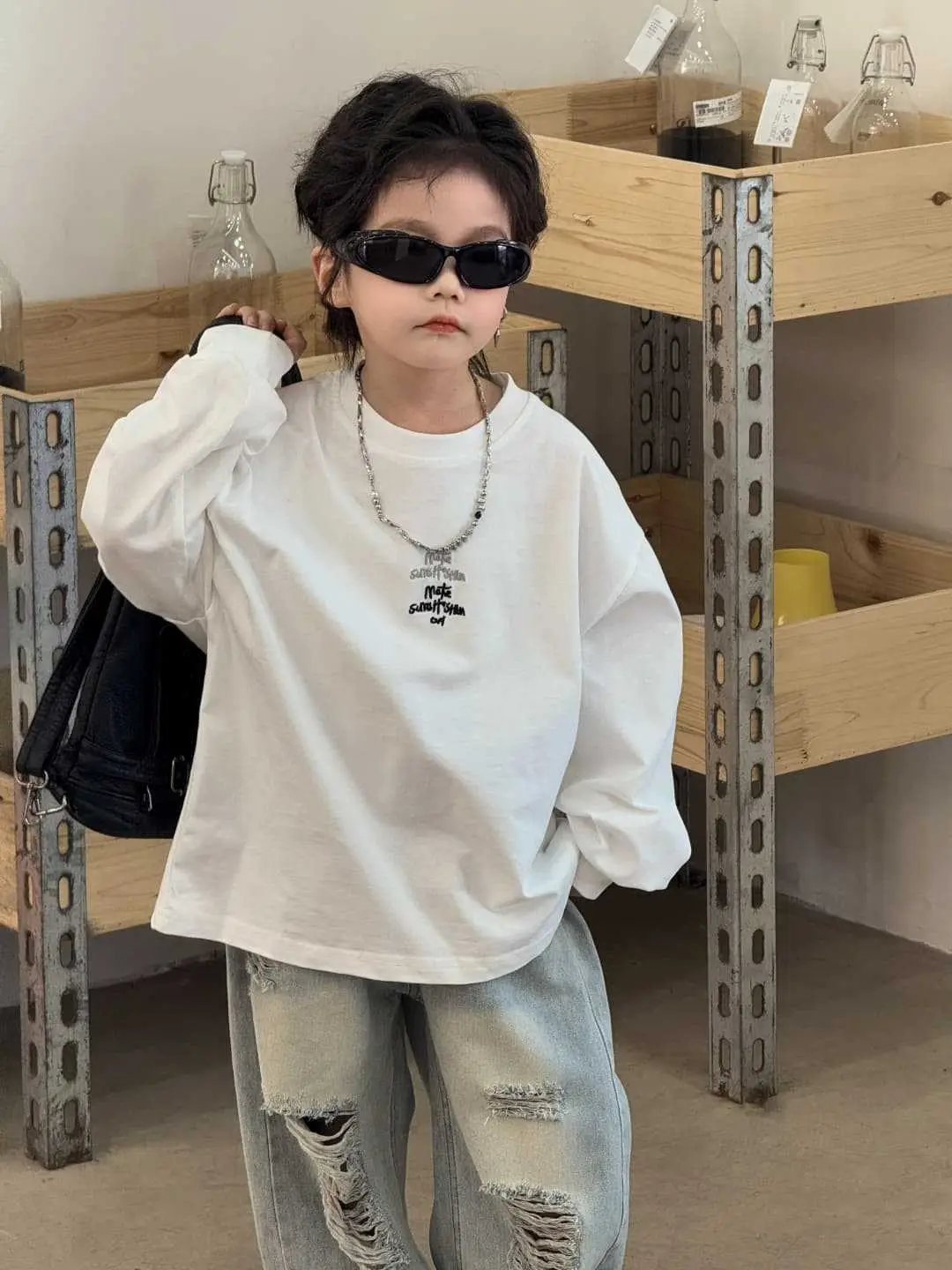 Children's 2025 Loose Long Sleeve T-Shirt White — feature 8