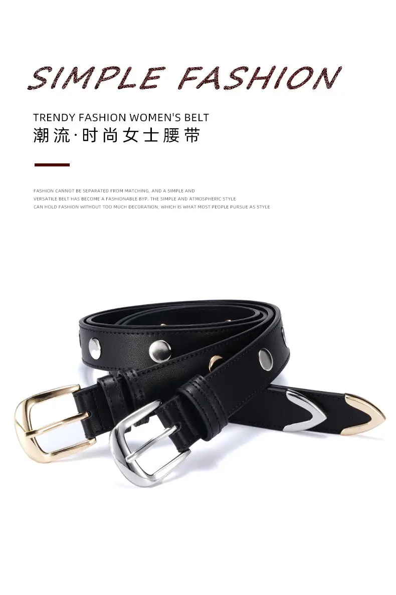 Black Rivet Buckle Belt for Women — feature 1