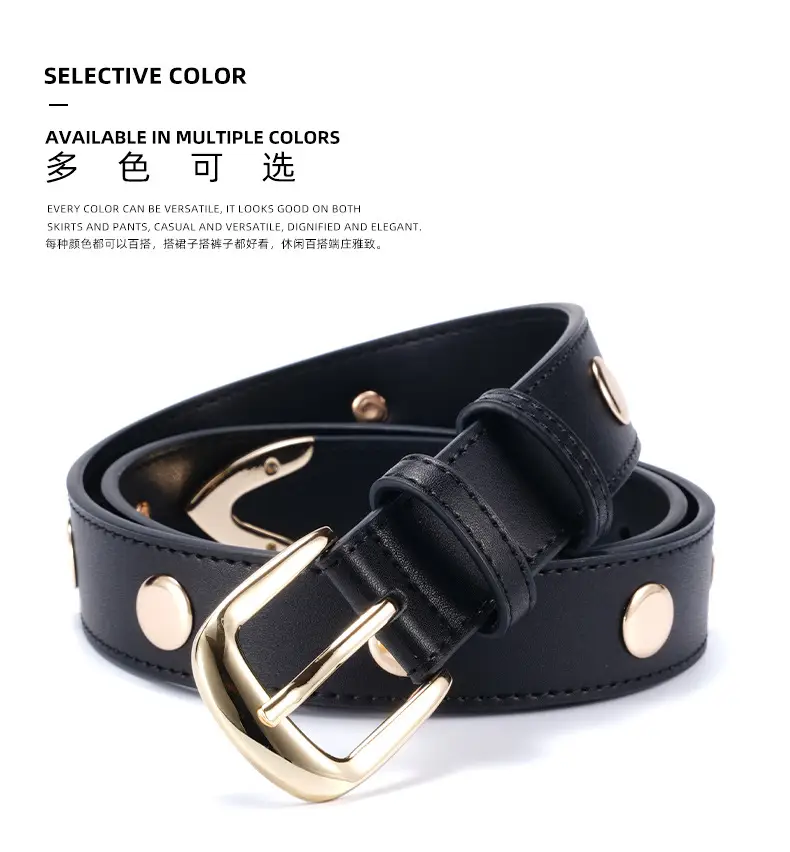 Black Rivet Buckle Belt for Women — feature 6