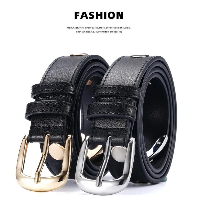 Black Rivet Buckle Belt for Women — feature 9