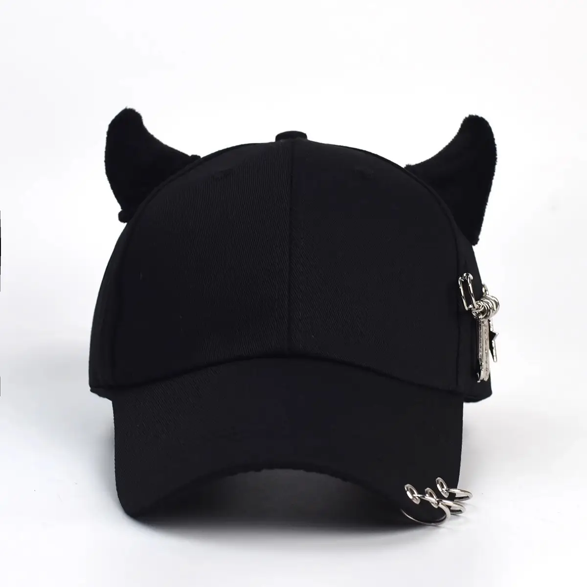 Women's White Korean Style Cow Ear Baseball Cap with Iron Ring - Image 3