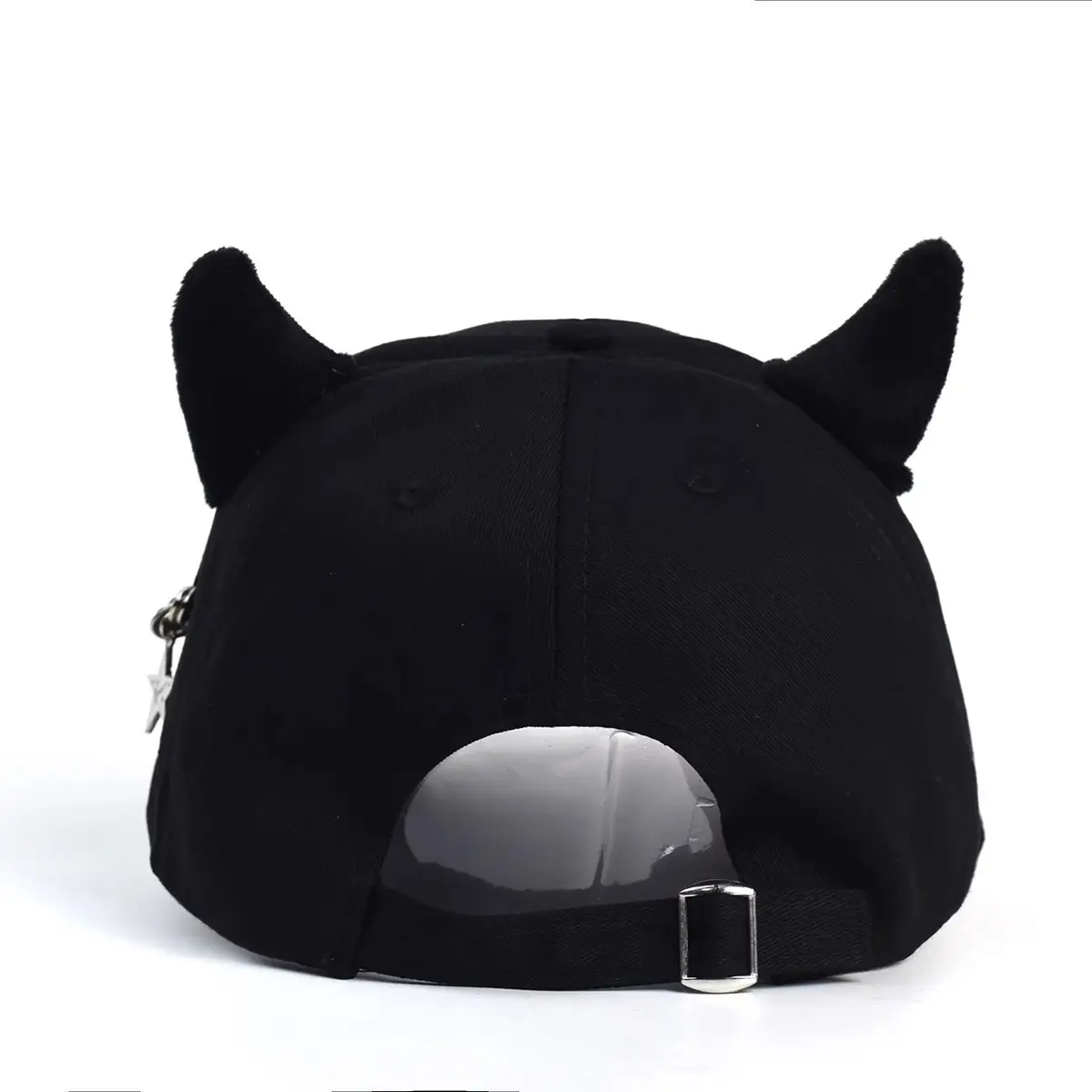 Women's White Korean Style Cow Ear Baseball Cap with Iron Ring - Image 4