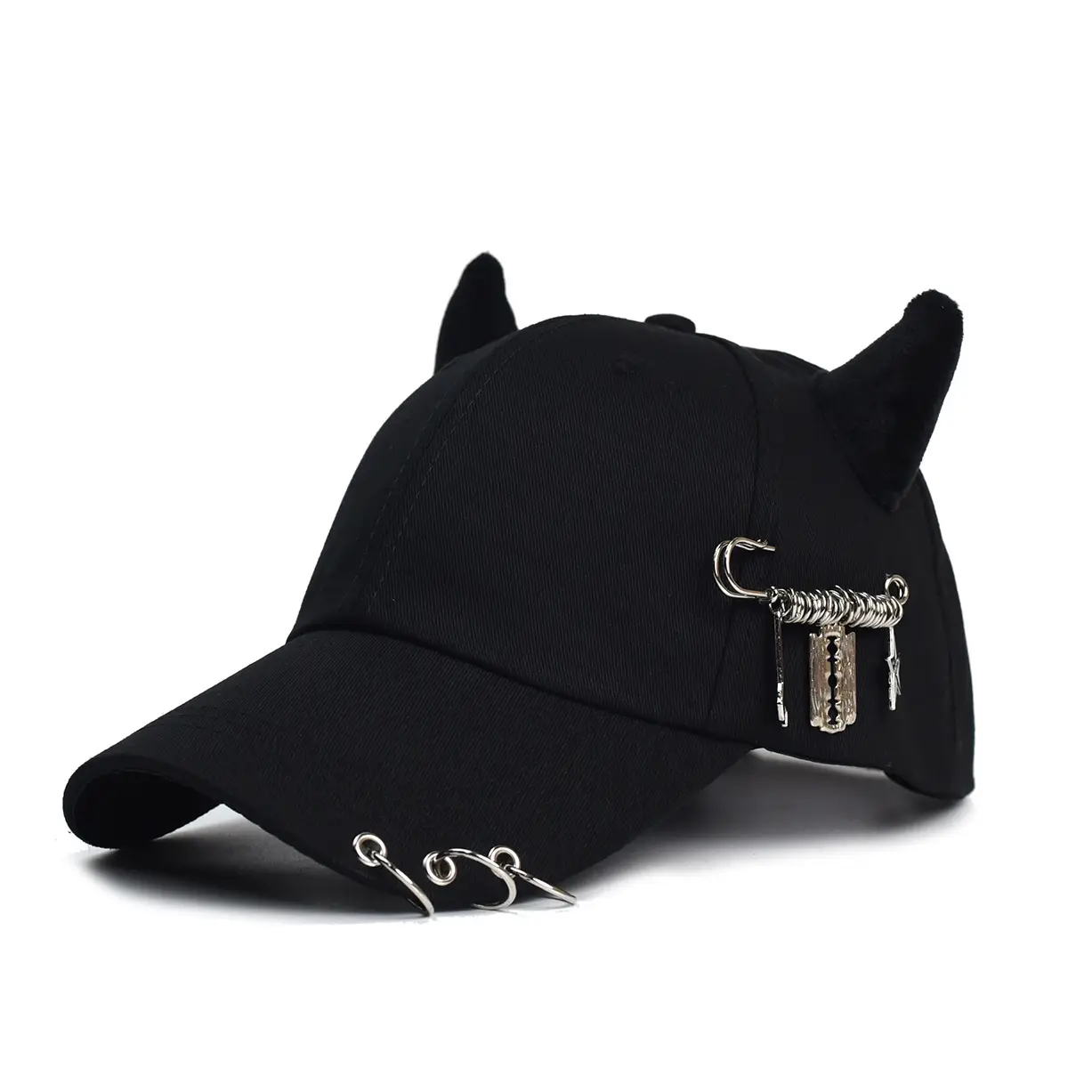 Women's White Korean Style Cow Ear Baseball Cap with Iron Ring — feature 2