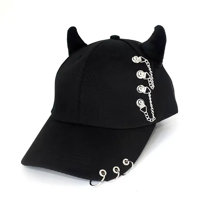 Women's White Korean Style Cow Ear Baseball Cap with Iron Ring — feature 22