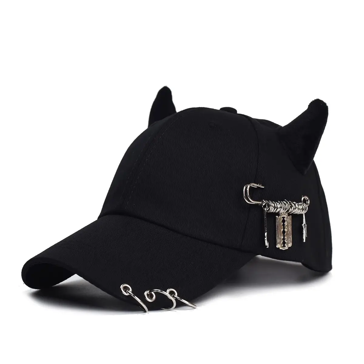 Women's White Korean Style Cow Ear Baseball Cap with Iron Ring — feature 23