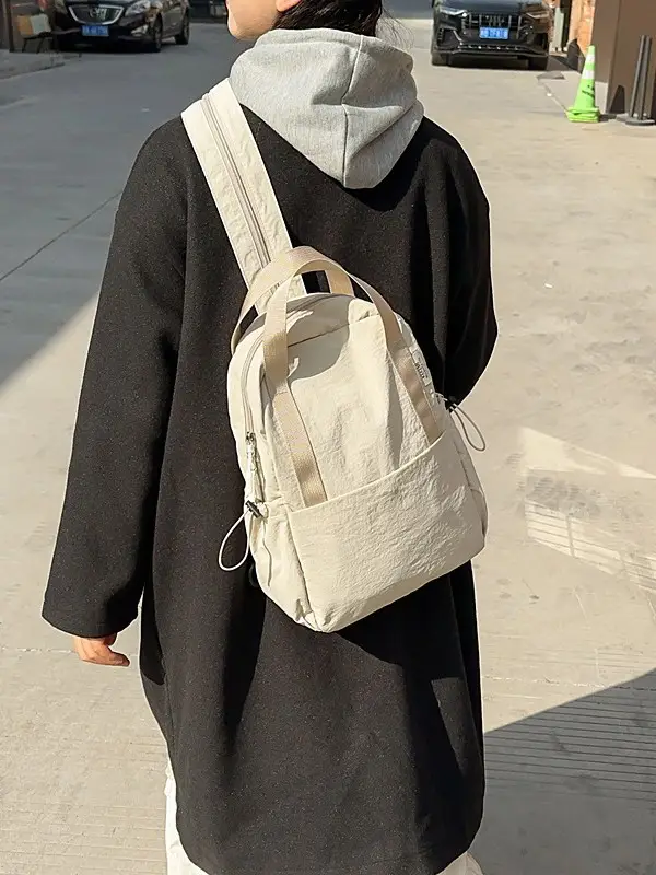 Crossbody Student Backpack Light Grey Multi-Purpose - Image 9