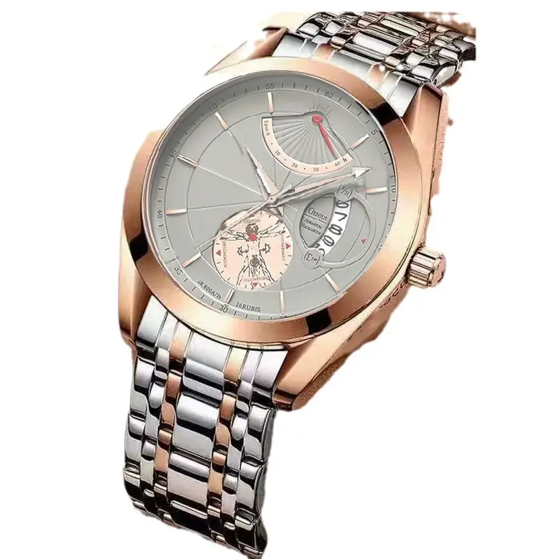 Men's Luxurious Rose Gold Wristwatch with Skeleton Dial