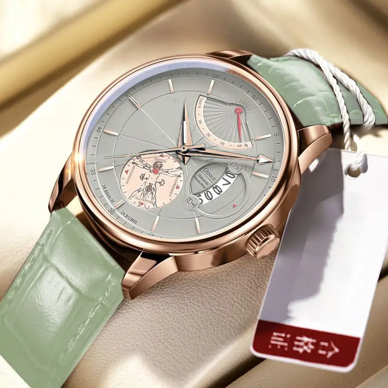 Men's Luxurious Rose Gold Wristwatch with Skeleton Dial — feature 2