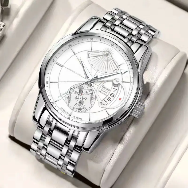 Men's Luxurious Rose Gold Wristwatch with Skeleton Dial
