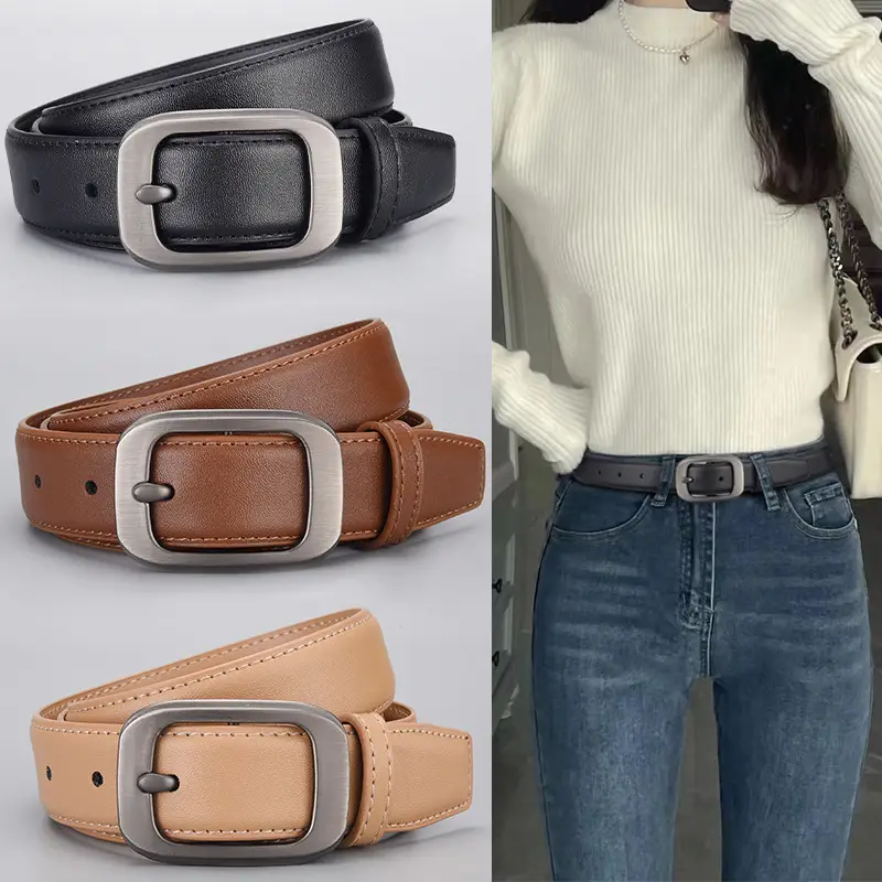 Women Genuine Leather Belt with Silver Buckle - Image 6