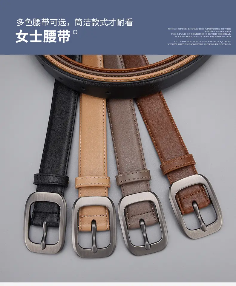 Women Genuine Leather Belt with Silver Buckle — feature 1