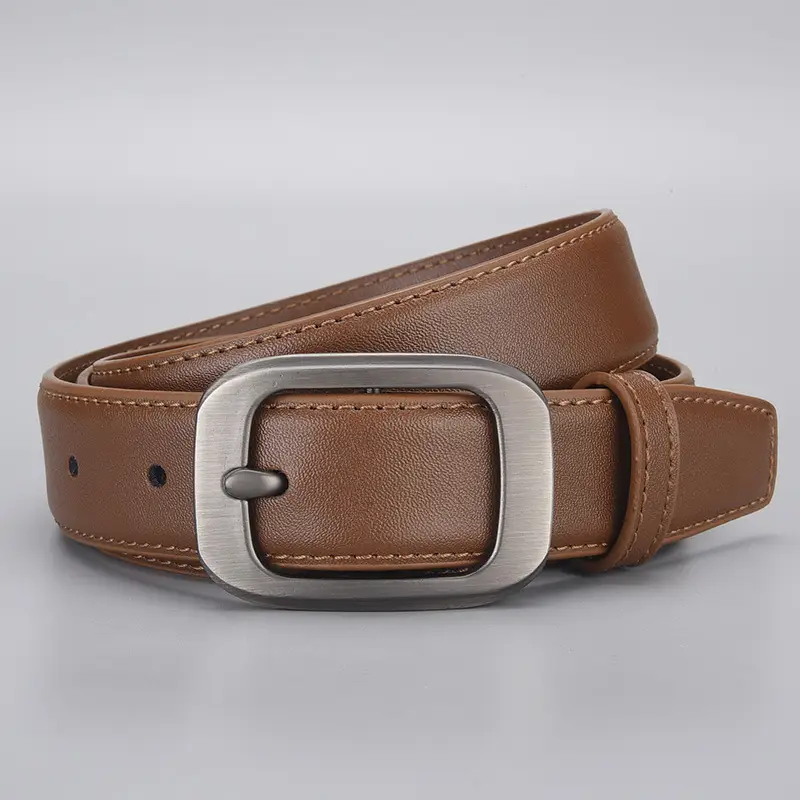 Women Genuine Leather Belt with Silver Buckle - Image 2