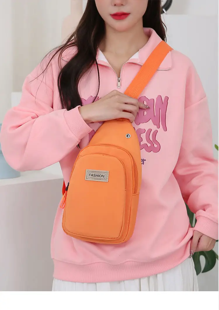Pink Women's Chest Bag Lightweight Oxford Cloth Casual Sports Shoulder Bag — feature 12