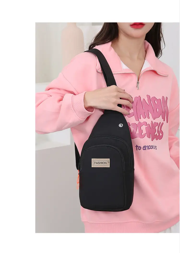 Pink Women's Chest Bag Lightweight Oxford Cloth Casual Sports Shoulder Bag — feature 15