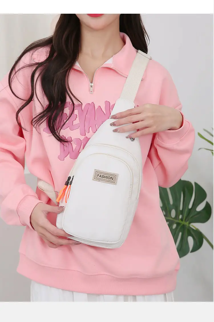 Pink Women's Chest Bag Lightweight Oxford Cloth Casual Sports Shoulder Bag — feature 16