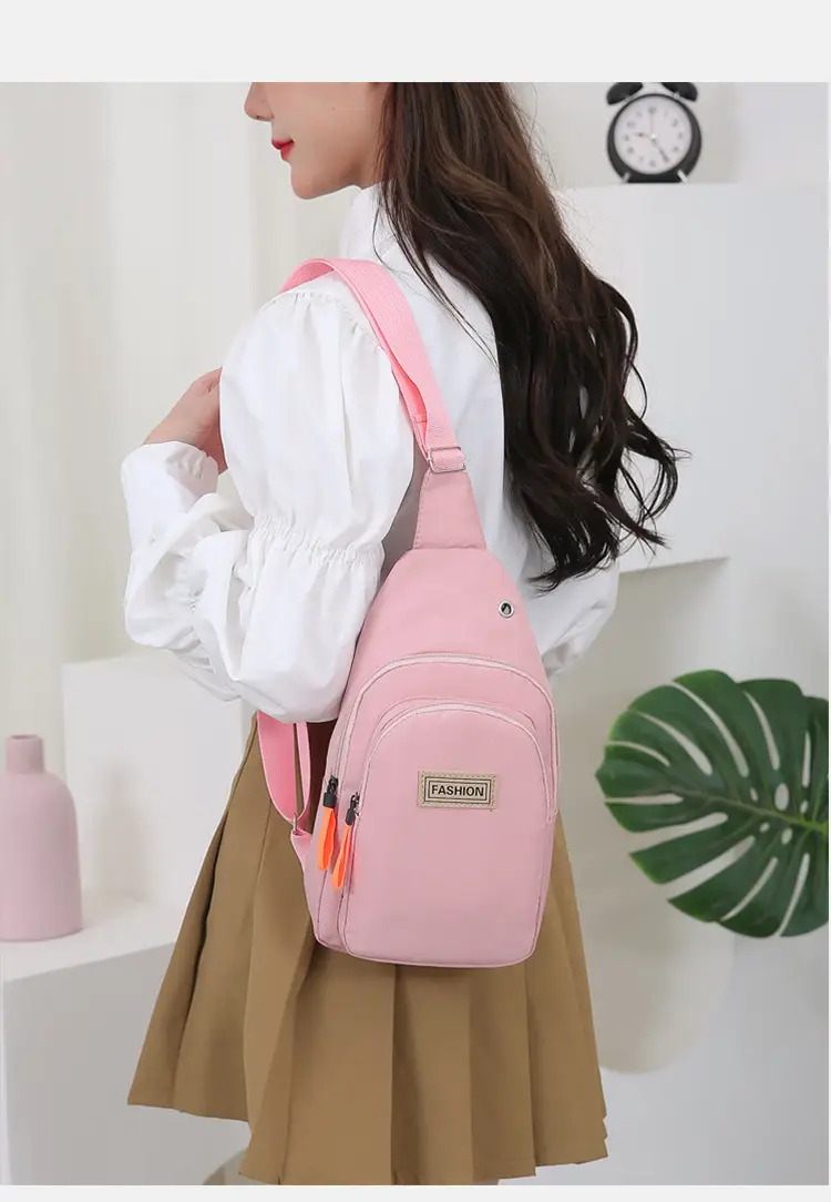 Pink Women's Chest Bag Lightweight Oxford Cloth Casual Sports Shoulder Bag — feature 20