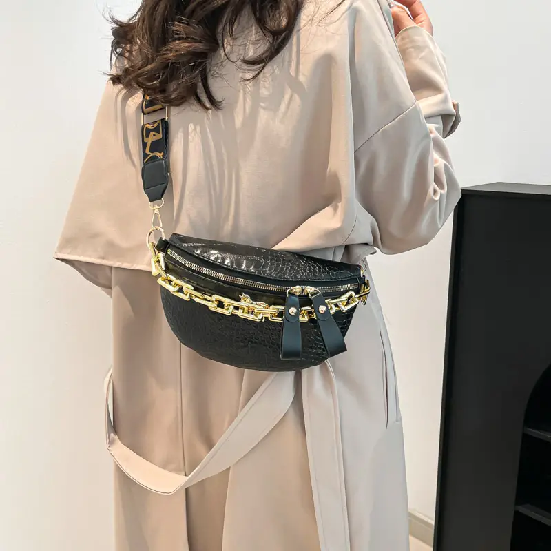 Women Crocodile Chain Chest Bag Brown 2025 - Image 10