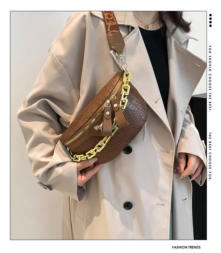 Women Crocodile Chain Chest Bag Brown 2025 — feature 1
