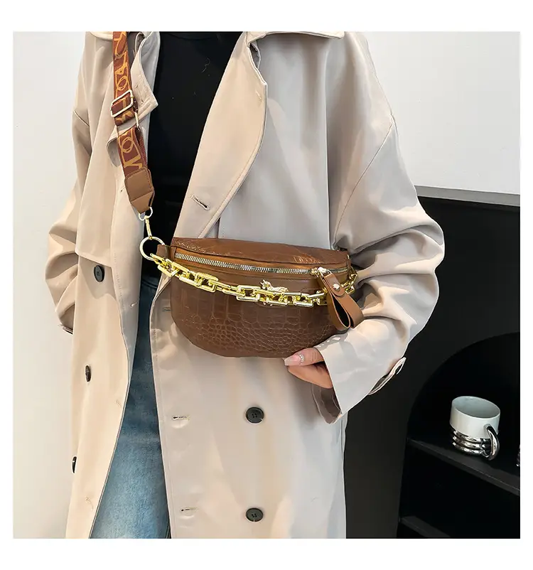 Women Crocodile Chain Chest Bag Brown 2025 — feature 11