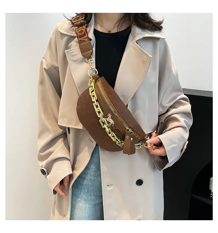 Women Crocodile Chain Chest Bag Brown 2025 — feature 12