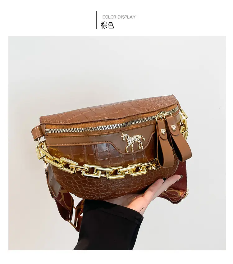 Women Crocodile Chain Chest Bag Brown 2025 — feature 26