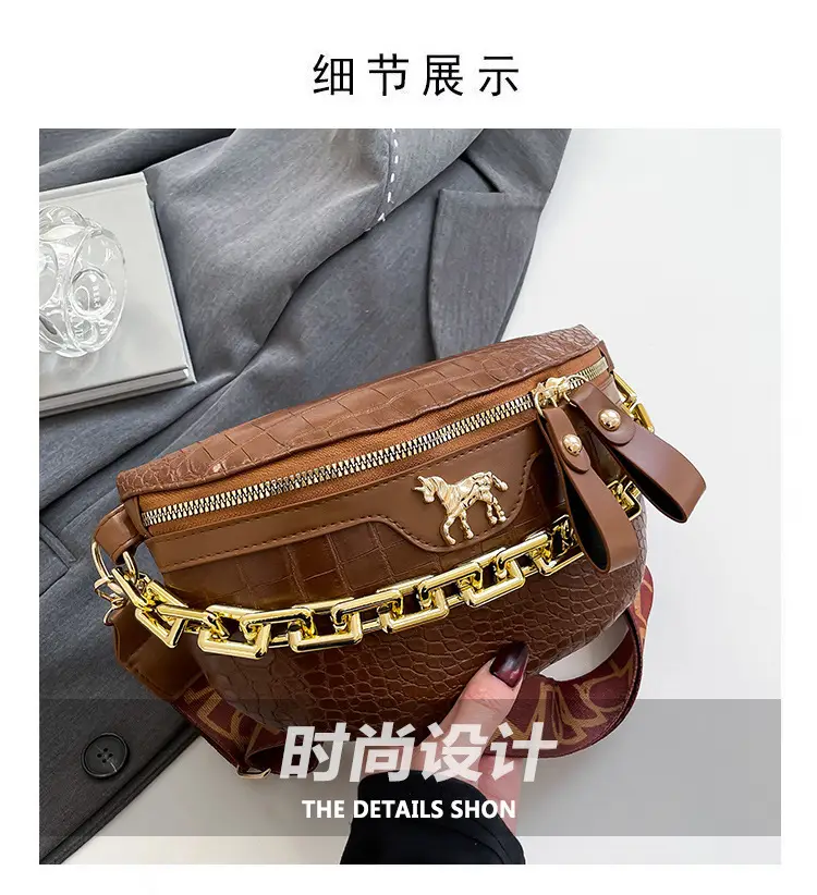 Women Crocodile Chain Chest Bag Brown 2025 — feature 3