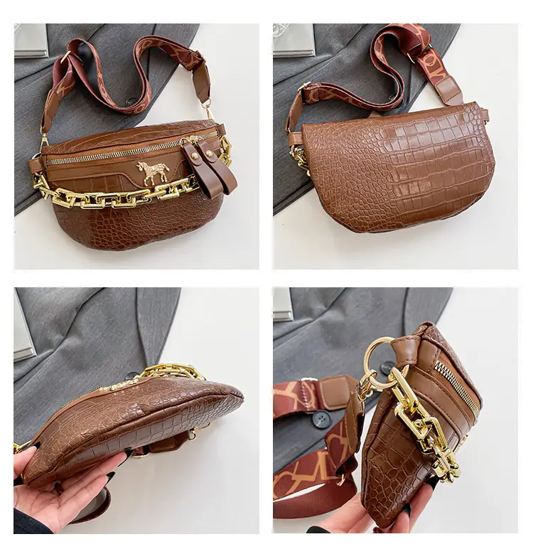 Women Crocodile Chain Chest Bag Brown 2025 — feature 9