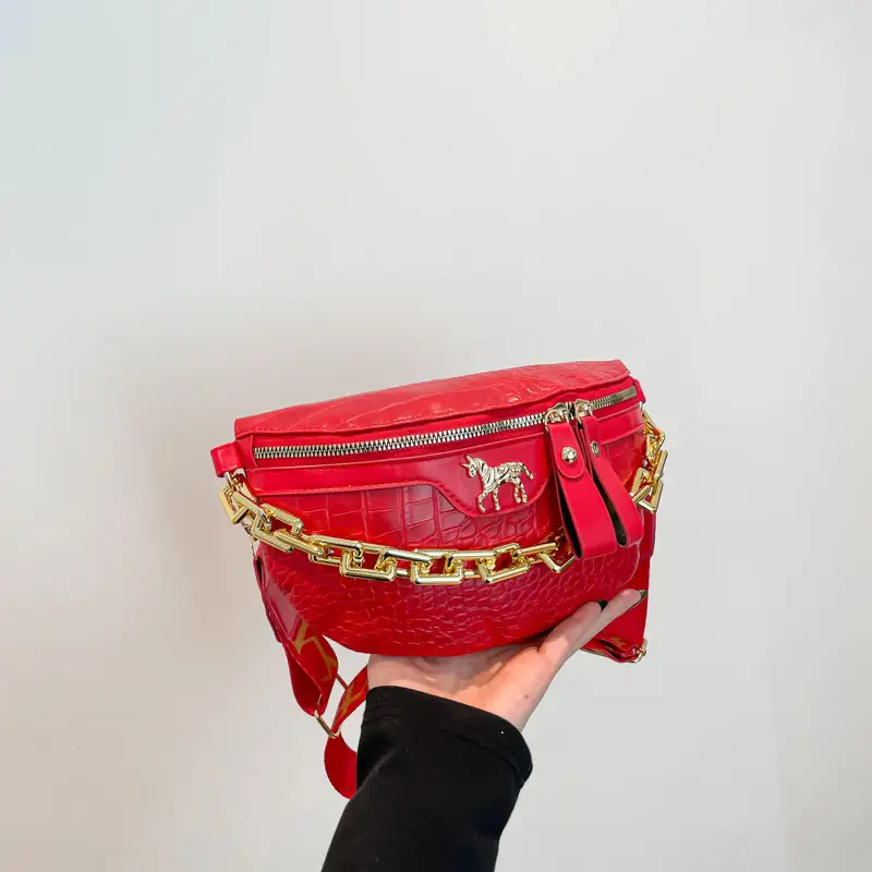 Women Crocodile Chain Chest Bag Brown 2025 - Image 3