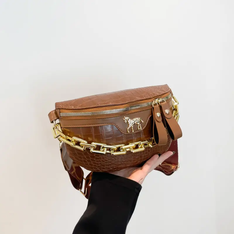 Women Crocodile Chain Chest Bag Brown 2025 - Image 5