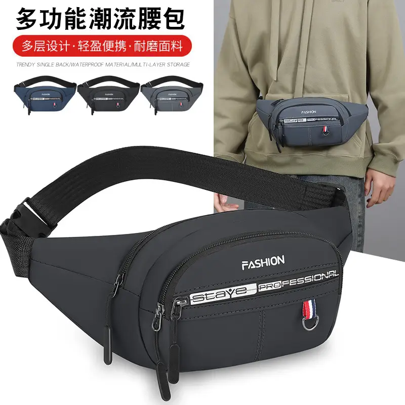 Men's Blue Fashion Waist Bag with 3 Compartments - Image 5