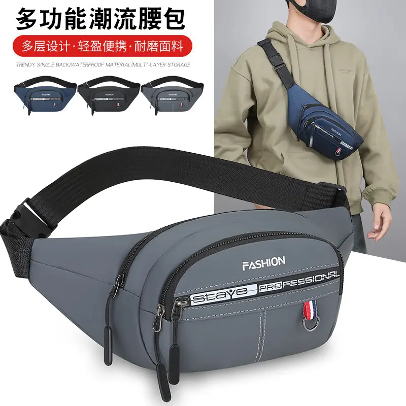 Men's Blue Fashion Waist Bag with 3 Compartments - Image 6