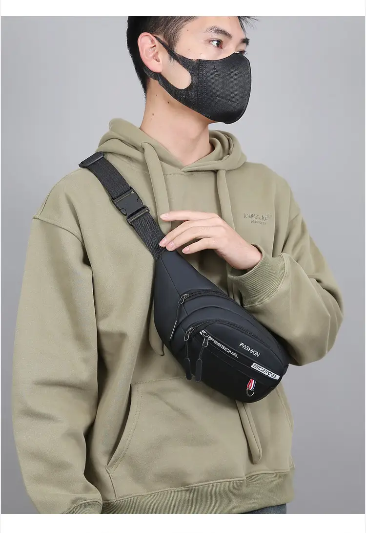 Men's Blue Fashion Waist Bag with 3 Compartments — feature 12