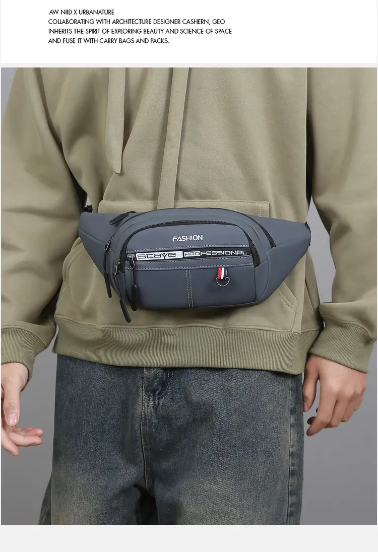 Men's Blue Fashion Waist Bag with 3 Compartments — feature 14