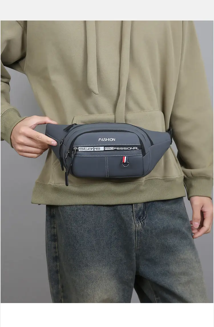 Men's Blue Fashion Waist Bag with 3 Compartments — feature 15