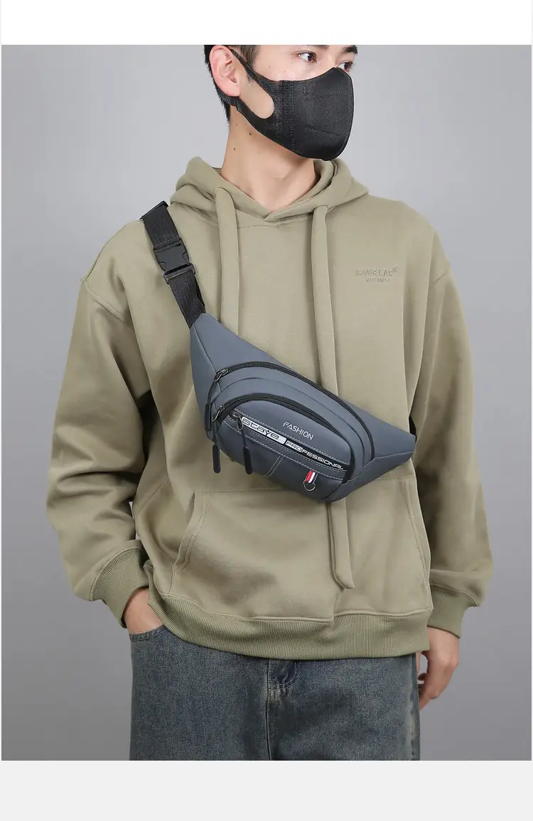 Men's Blue Fashion Waist Bag with 3 Compartments — feature 17