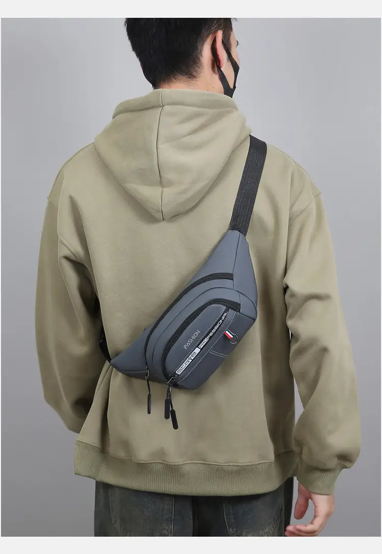 Men's Blue Fashion Waist Bag with 3 Compartments — feature 18
