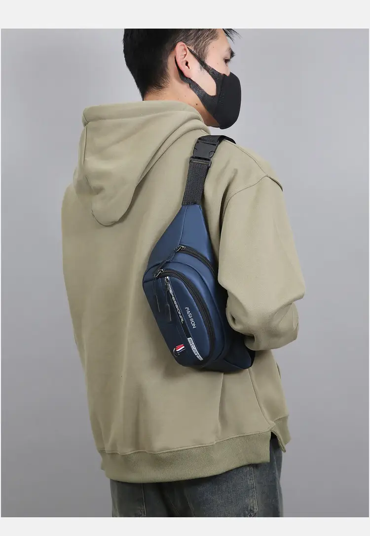 Men's Blue Fashion Waist Bag with 3 Compartments — feature 19
