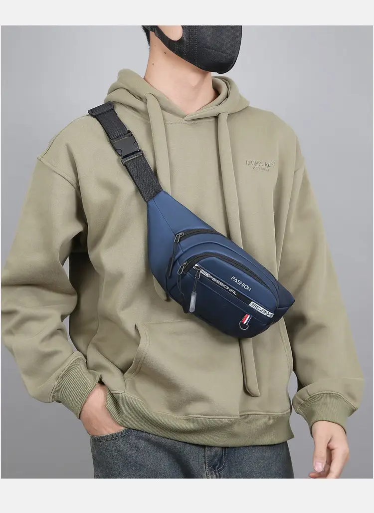 Men's Blue Fashion Waist Bag with 3 Compartments — feature 20