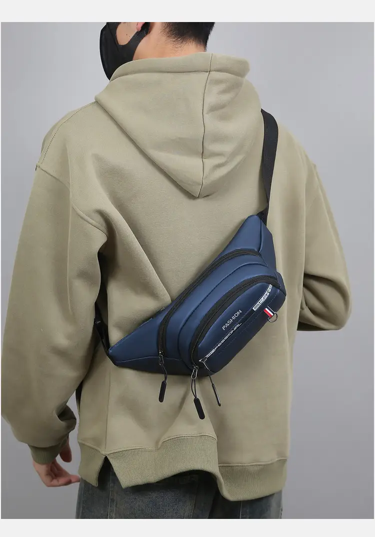 Men's Blue Fashion Waist Bag with 3 Compartments — feature 21