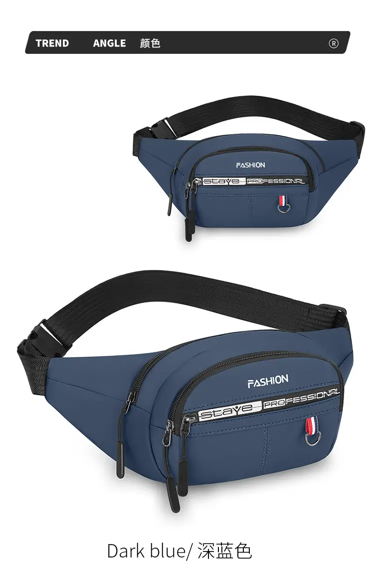 Men's Blue Fashion Waist Bag with 3 Compartments — feature 22