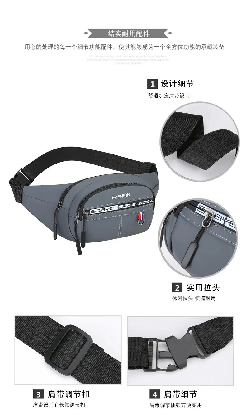 Men's Blue Fashion Waist Bag with 3 Compartments — feature 3