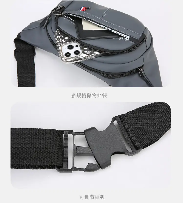 Men's Blue Fashion Waist Bag with 3 Compartments — feature 32