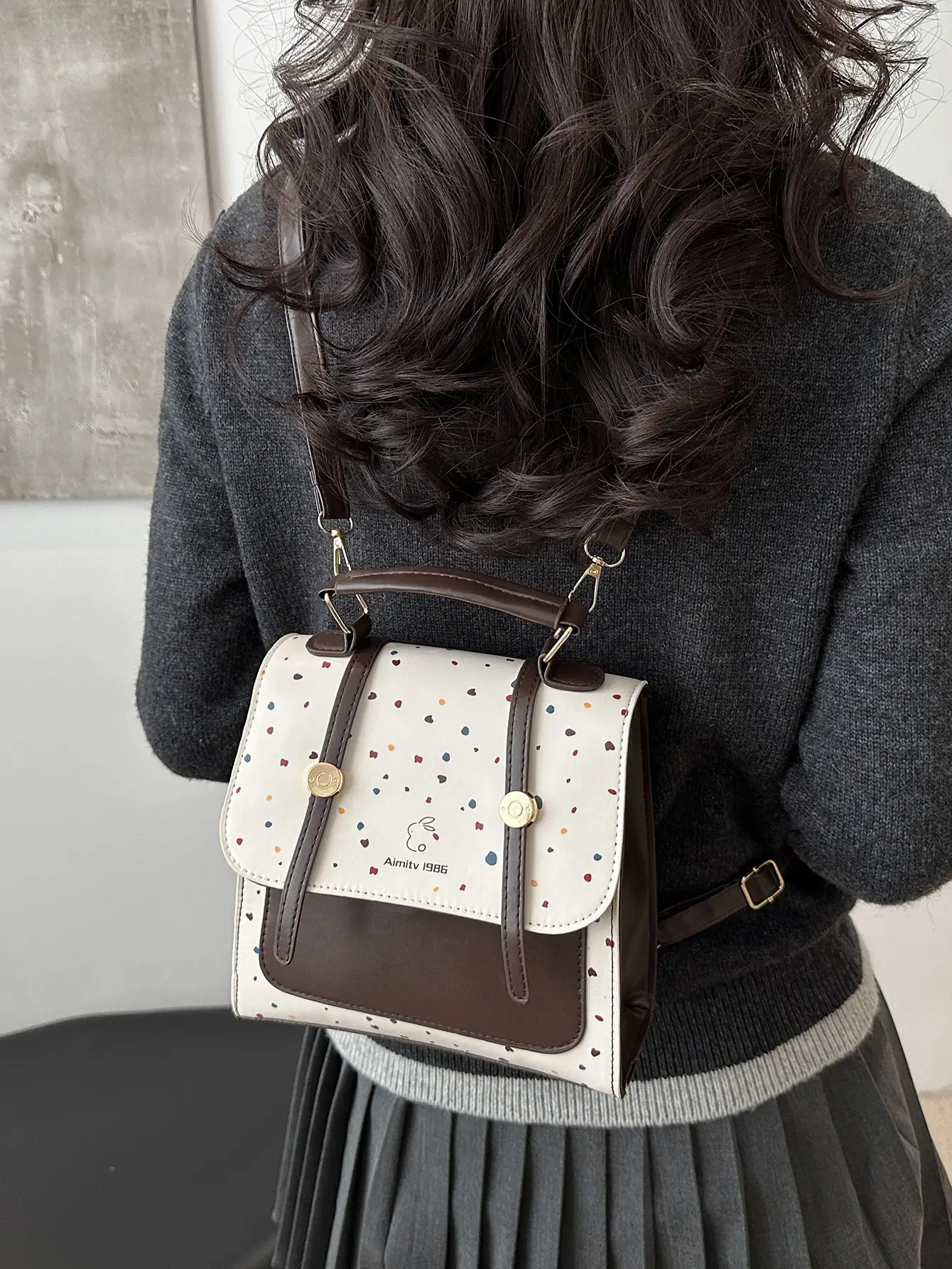 Women's Vintage Dot Backpack One Shoulder Wave Print - Image 3